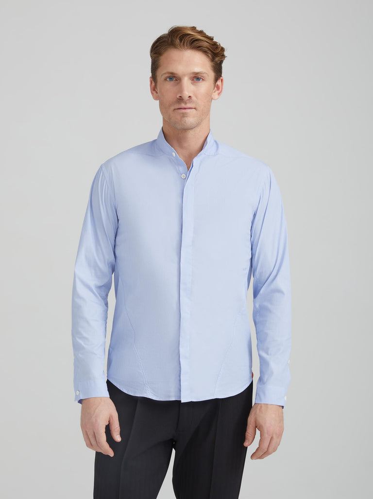 Lumen Band Collar Shirt in Blue | Versatility by SENECA